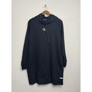 Calvin Klein Womens Hoodie Dress Size Large Black Cotton Pullover Pockets
